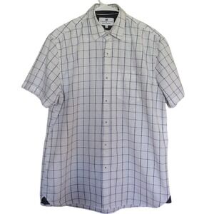 Thread‎ & Cloth Shirt Man's Large White Navy Plaid Shott Sleeve Casual Pocket